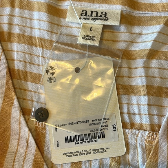 NWT-A.N.A.-Large-Gold Beach striped-button down twist front, V-neck, shirt. - Picture 6 of 10